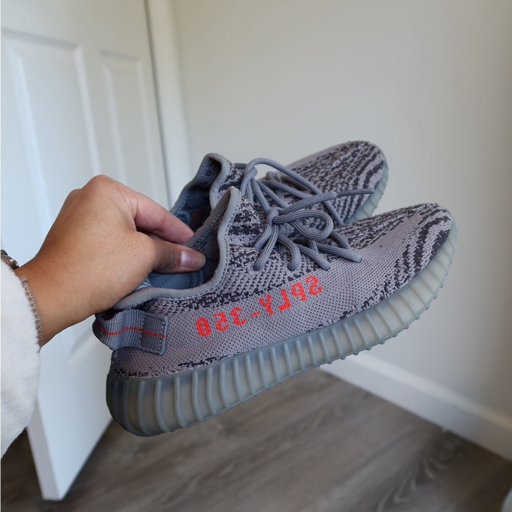 Adidas Yeezy Boost 350 V2 Gray and Red Sneakers